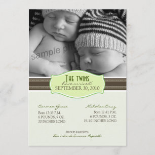 Elegant Twins Birth Announcement: Lime Green Announcement