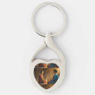 Elegant Twisted Heart Keychain with Vintage Art De
