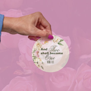 Elegant Two become one Bible Floral Wedding  Classic Round Sticker