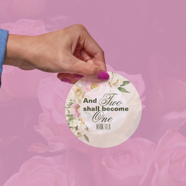 Elegant Two become one Bible Floral Wedding  Classic Round Sticker (Elegant Two become one Bible Floral Wedding Classic Round Sticker)