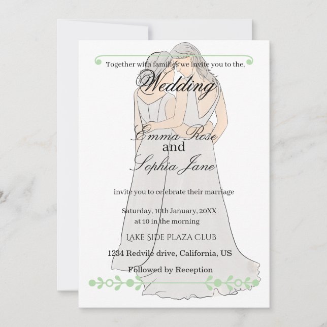 Elegant Two Brides Wedding Invitation (Front)