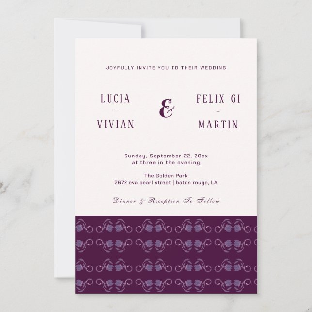 Elegant Two Color Paisley Violet Rustic Wedding Invitation (Front)
