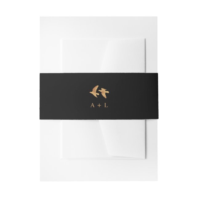 Elegant Two Gold Birds Wedding | Monogram Invitation Belly Band (Front Example)