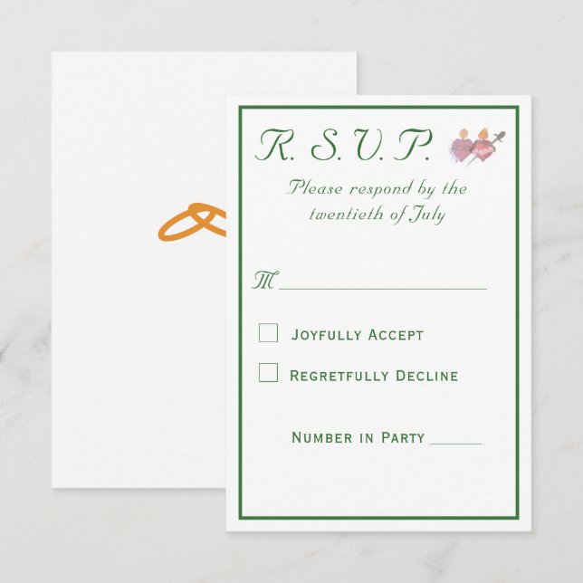 Elegant Two Hearts Catholic Wedding  RSVP Card (Front/Back)