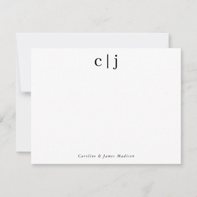 Elegant Two Initial Monogram Couple Stationery Note Card (Front)