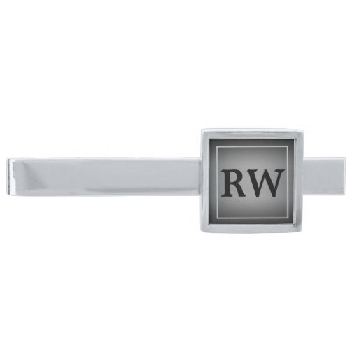 Elegant Two Letter Custom Monogram Silver Finish Tie Bar