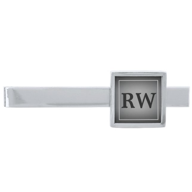 Elegant Two Letter Custom Monogram Silver Finish Tie Bar (Front)