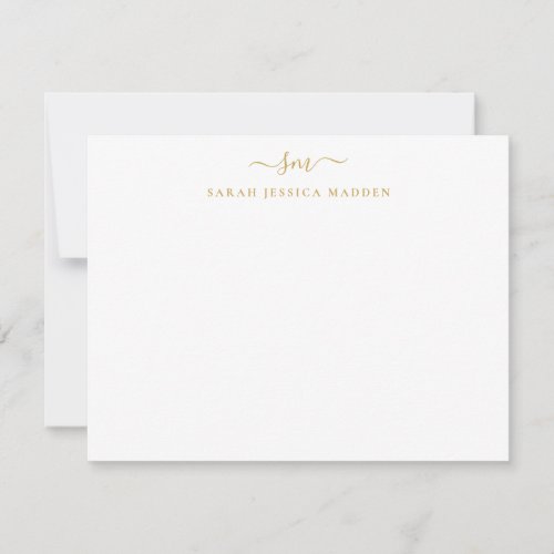 Elegant Two Monogram Initial Girly Script Gold Note Card