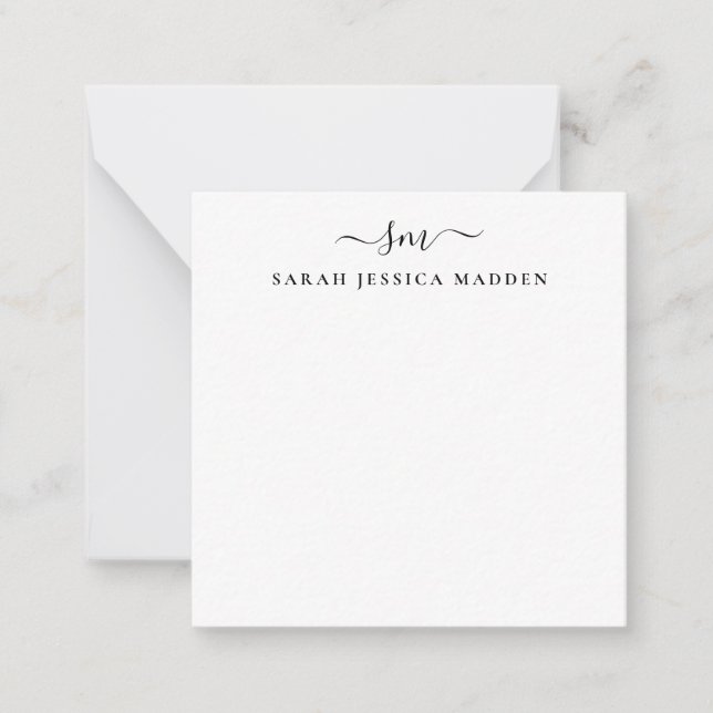Elegant Two Monogram Initial Girly Script Swash Note Card (Front)