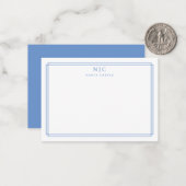 Elegant Two Monogram Light Blue Geometric Border Note Card | Zazzle