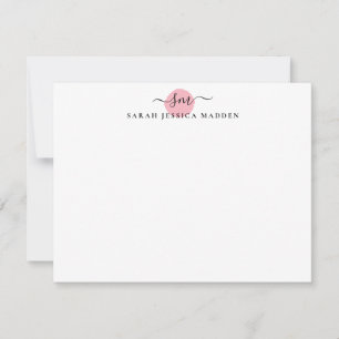 Elegant Two Monogram Script Swash Blush Pink Dot Note Card