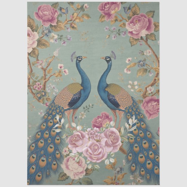 Elegant Two Peacock Decoupage Tissue Paper (Front)