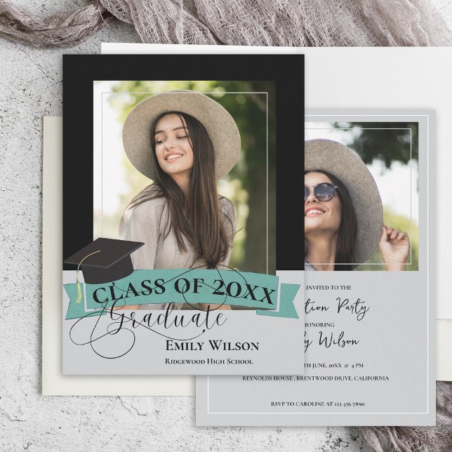 Elegant Two Photo 2026 Graduation Party Invitation Postcard (Elegant Two Photo 2025 Graduation Party Invitation Postcard)