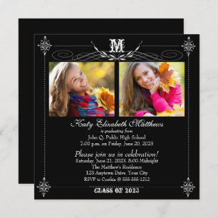 Elegant Two Photo Monogram Graduation Invitation