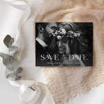 Elegant Two Photo Save the Date Announcement Postcard<br><div class="desc">This classic and elegant save the date postcard features two of your favorite personal photos,  with modern white decorative typography. The back contains a second photo with a simple translucent overlay,  and more of your wedding details and information.</div>
