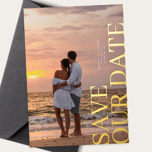 Elegant Two Photo Wedding GOLD Save The Date Foil Invitation