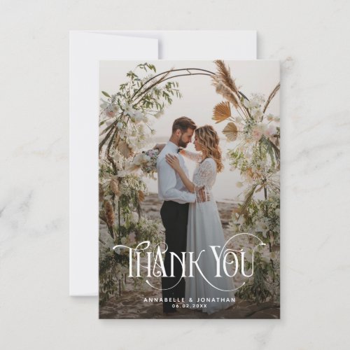 Elegant Two Photo Wedding  Thank You Card