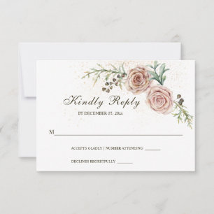 Elegant Two Pink Roses Vintage Wedding RSVP Card