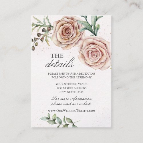 Elegant Two Pink Roses Wedding Details Enclosure Card
