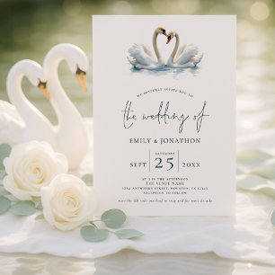 Elegant Two Swans Script Wedding Invitation
