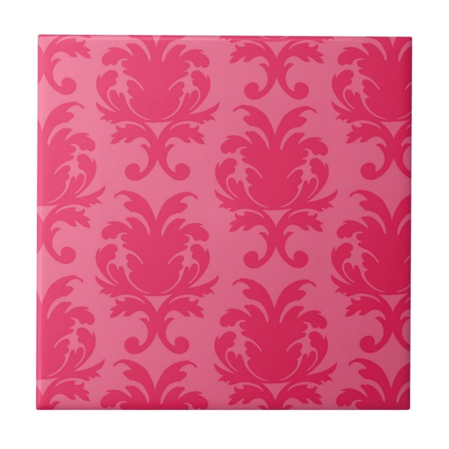 elegant two tone pink damask pattern tile (Front)