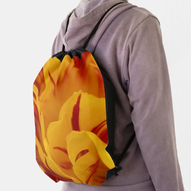 Elegant Two-Tone Red Gold Monsella Tulip Drawstring Bag (Insitu)