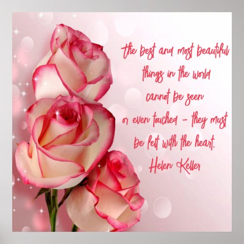 Elegant Two Tone Roses Poster Quote Helen Keller
