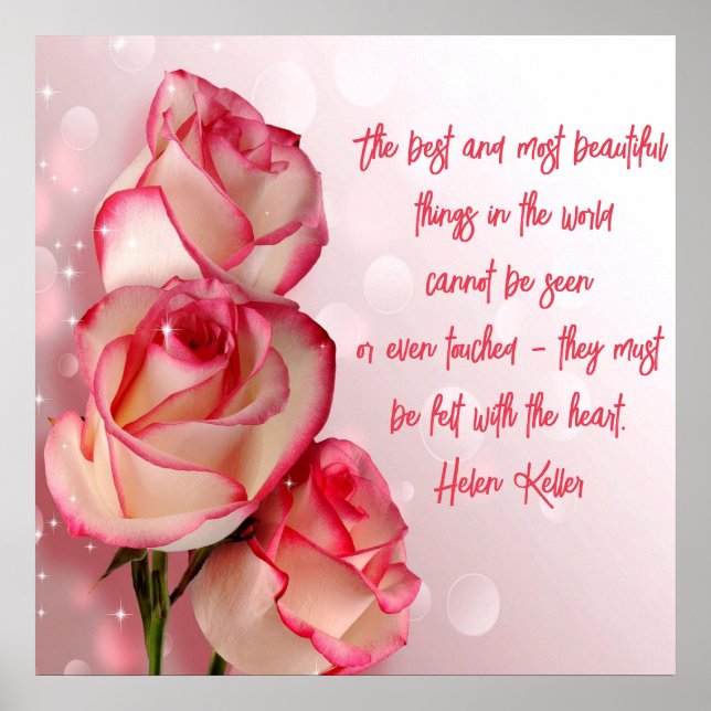Elegant Two Tone Roses Poster Quote Helen Keller (Front)