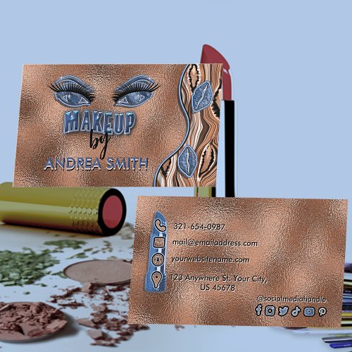 Elegant Two_Tone Terracotta and Blue Makeup Artist Business Card