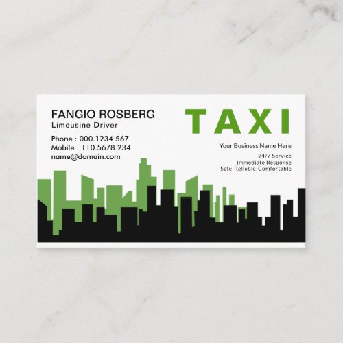 Elegant Two Toned City Skyline Silhouette Taxi Business Card