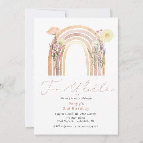 Elegant Two Wild Wildflower 2nd Birthday Invitation