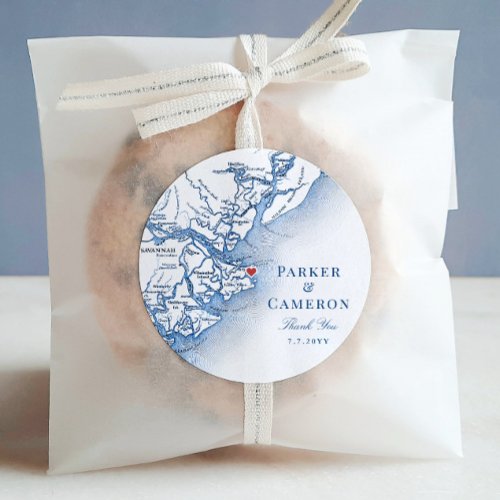 Elegant Tybee Island Georgia Map Wedding Favor Classic Round Sticker