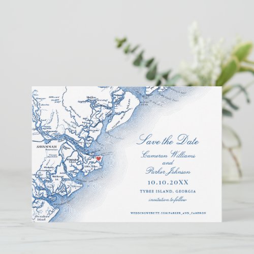 Elegant Tybee Island Georgia Map Wedding Save The Date