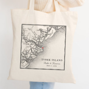Elegant Tybee Island Georgia Map Wedding Tote Bag