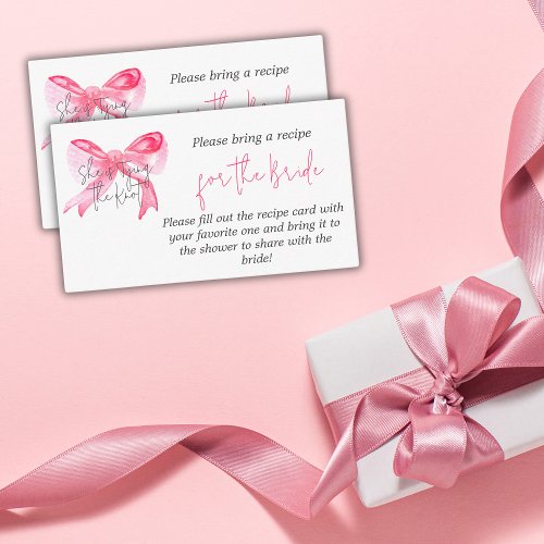 Elegant Tying Knot Pink Bow Bridal Shower Recipe Enclosure Card