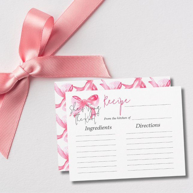 Elegant Tying Knot Pink Bow Bridal Shower Recipe Note Card (Creator Uploaded)