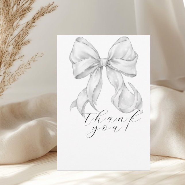 Elegant, tying the knot bridal shower white bow. thank you card (Creator Uploaded)