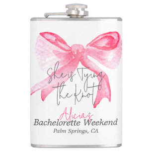 Elegant Tying the Knot Pink Bow Bachelorette Party Flask