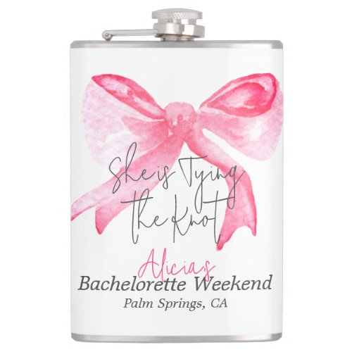 Elegant Tying the Knot Pink Bow Bachelorette Party Flask