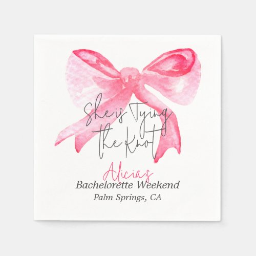 Elegant Tying the Knot Pink Bow Bachelorette Party Napkins