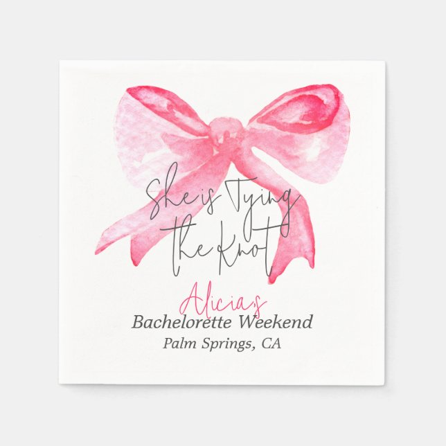 Elegant Tying the Knot Pink Bow Bachelorette Party Napkins (Front)