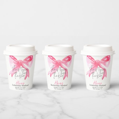 Elegant Tying the Knot Pink Bow Bachelorette Party Paper Cups