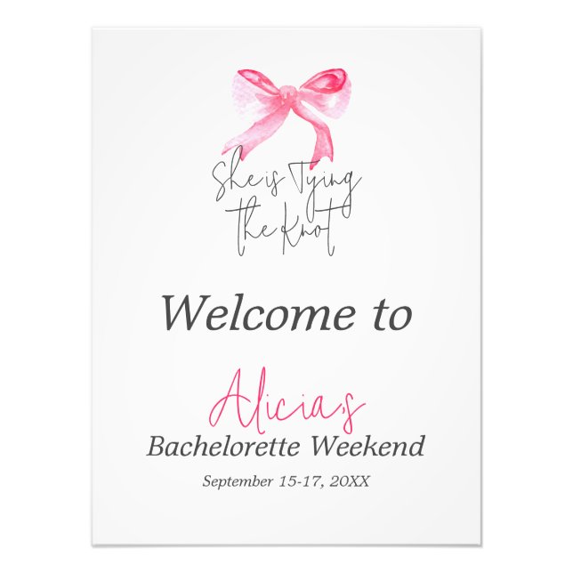 Elegant Tying the Knot Pink Bow Bachelorette Party Photo Print (Front)