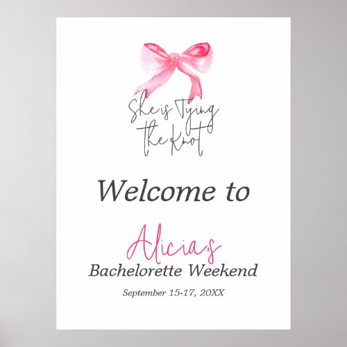 Elegant Tying the Knot Pink Bow Bachelorette Party Poster