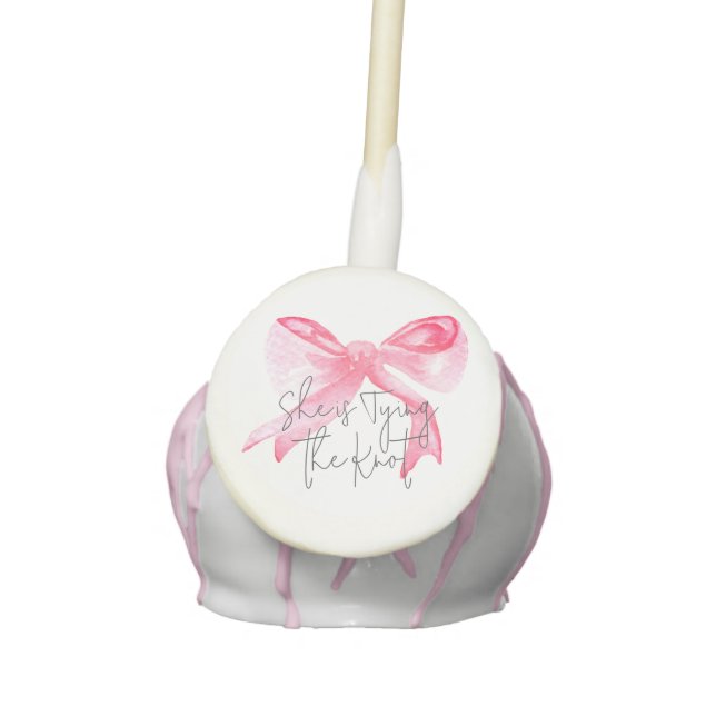 Elegant Tying the Knot Pink Bow Bridal Shower Cake Pops (Front)