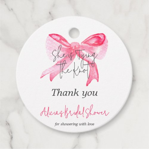 Elegant Tying the Knot Pink Bow Bridal Shower Favor Tags