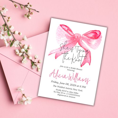 Elegant Tying the Knot Pink Bow Bridal Shower Invitation