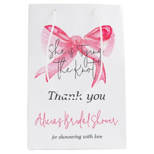 Elegant Tying the Knot Pink Bow Bridal Shower Medium Gift Bag