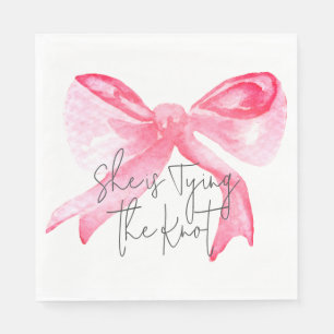 Elegant Tying the Knot Pink Bow Bridal Shower Napkins