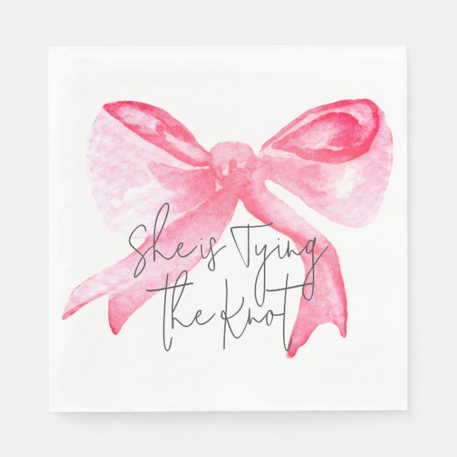 Elegant Tying the Knot Pink Bow Bridal Shower Napkins (Front)